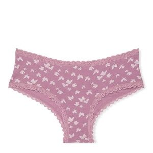 Victoria's Secret Cotton Lace-Waist Cheeky Panty Purple Thistle Butterfly L NEW